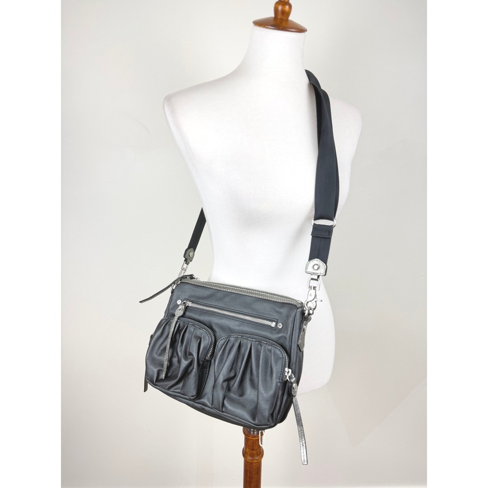 MZ Wallace Set Metallic Graphite Luster Bailey Satchel Crossbody + Makeup Bag - Picture 4 of 16